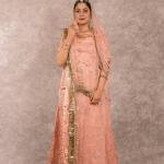 Peach Bamber Satin Zardozi Salma Work Poshak Set (Unstitched) | Pure Georgette Odhna | Jaipurio Ethnic Wear